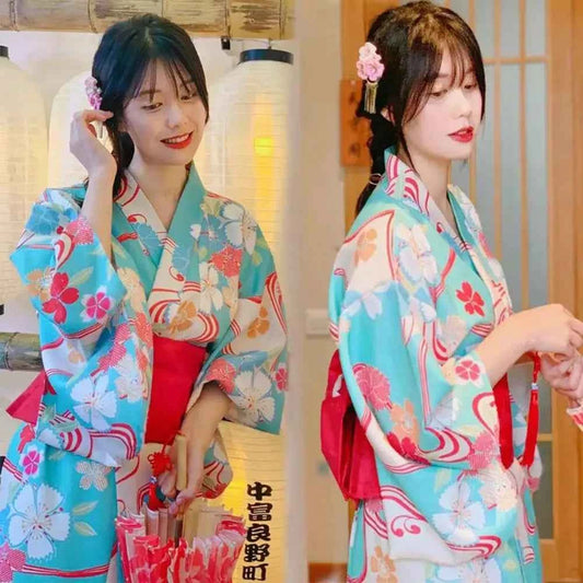 Printed Floral Traditional Japanese Kimono Elegance Asian Sakura Girl Kimono Dress Japanese Style New