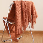 Handmade Crochet Knit Throw Blanket with Tassels, 100% Acrylic