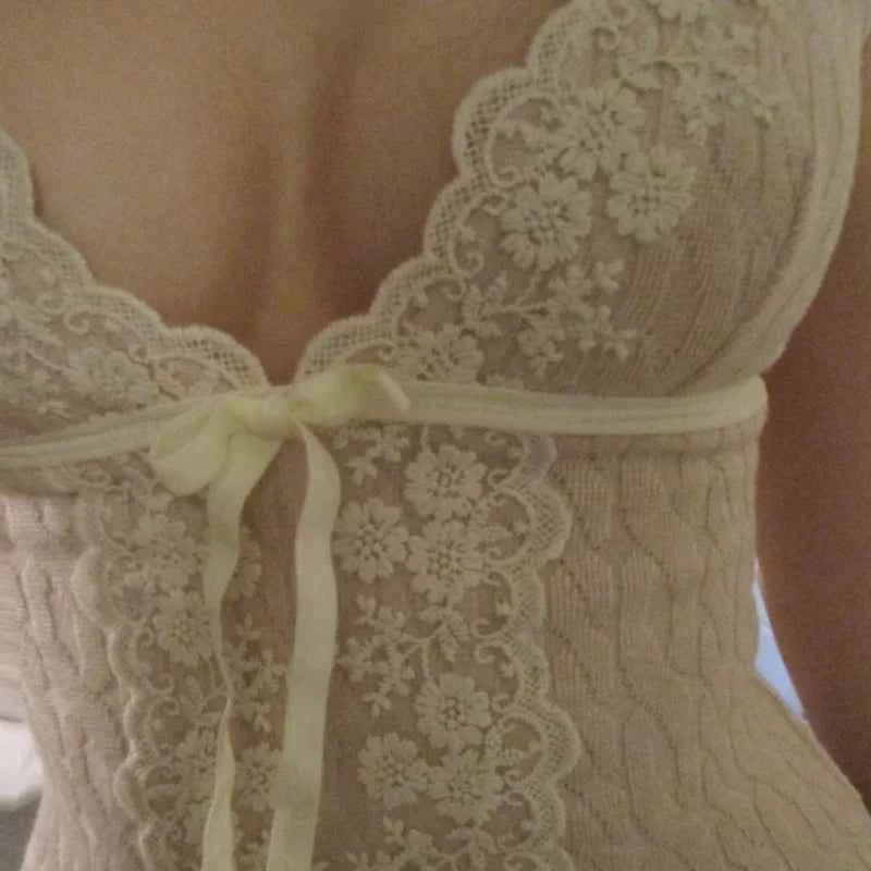 Xingqing Fairy Coquette Tank Top y2k Women Lace Floral V Neck Spaghetti Strap Sleeveless Vest with Bow 2000s Aesthetic Clothing