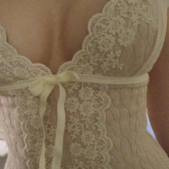 Xingqing Fairy Coquette Tank Top y2k Women Lace Floral V Neck Spaghetti Strap Sleeveless Vest with Bow 2000s Aesthetic Clothing