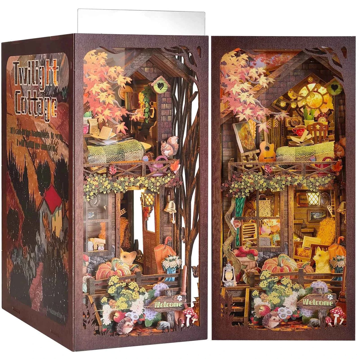 Book Nook Kit My Puppy Family DIY Wooden Puzzle Bookshelf Insert Decor Dollhouse Model Bookend Building Home Decoration Gifts