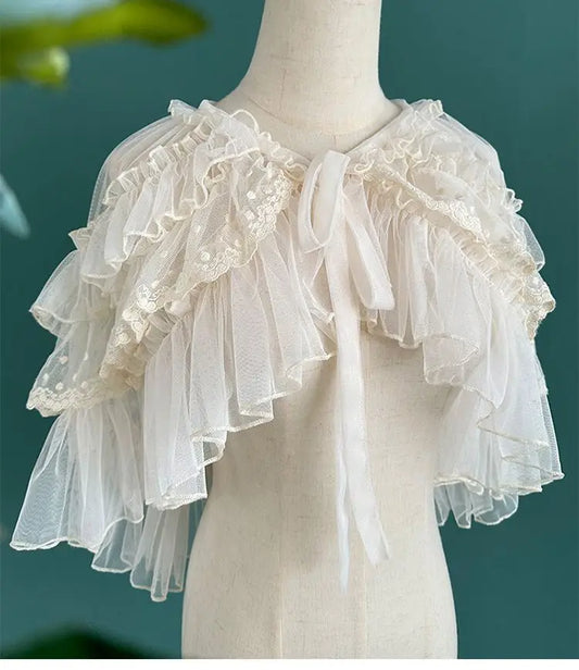 SS69 Women's Lace Mesh Short Shawl Coat - Open Front Poncho