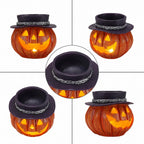 Halloween Pumpkin Candy Bowl with Witch Hat, Light Up Jack O Lantern Decoration, Spooky Tabletop Storage Container for Home Party Decor