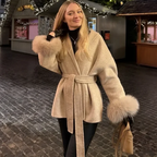 TARUXY Fox Fur Woolen Coats Women's Short Coat Office Lady Removable Elegant Double-sided Wool Overcoat 2025 New Cardigan Jacket