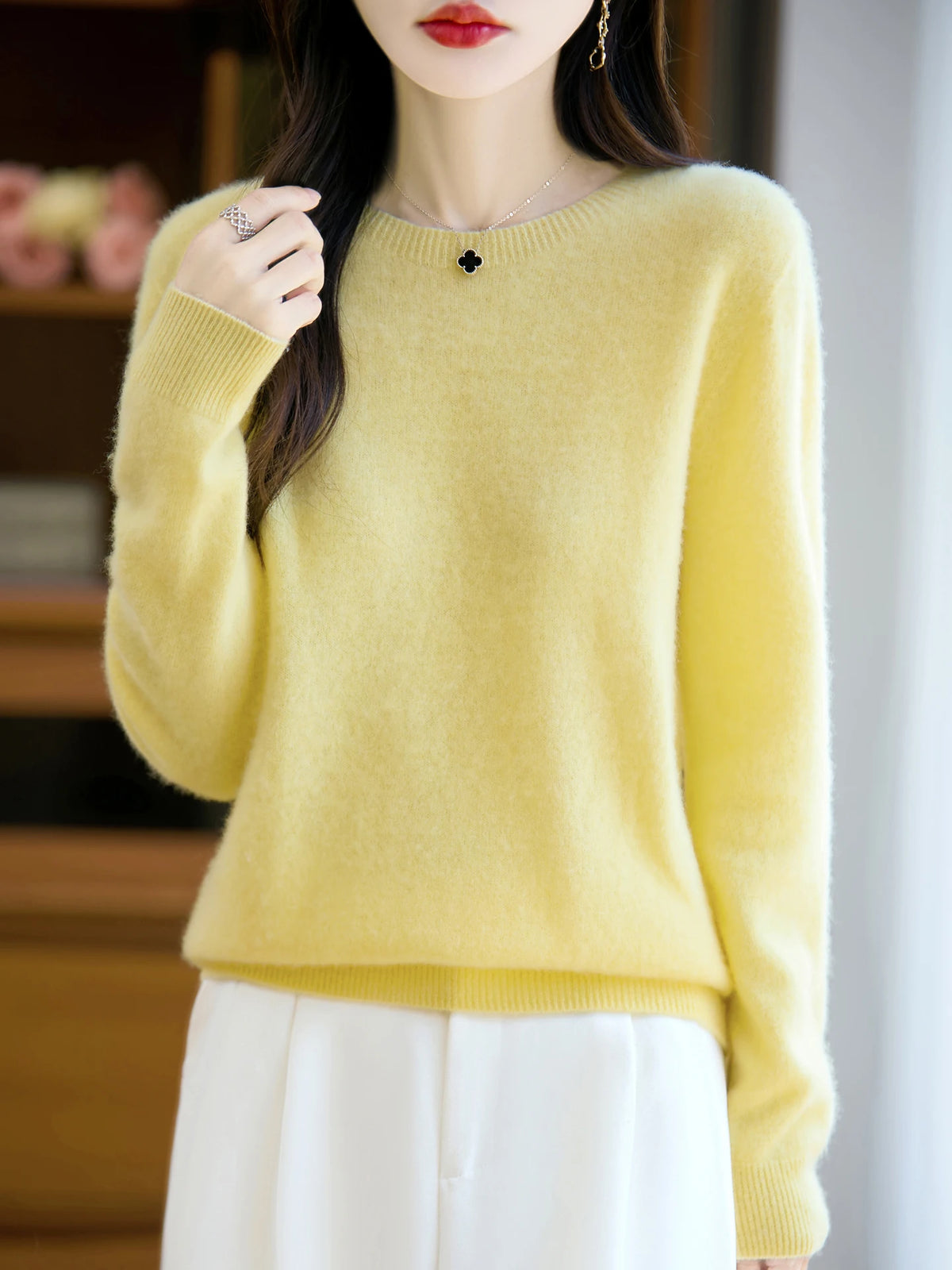 Addonee Women's 100% Merino Wool O-Neck Pullover Sweater
