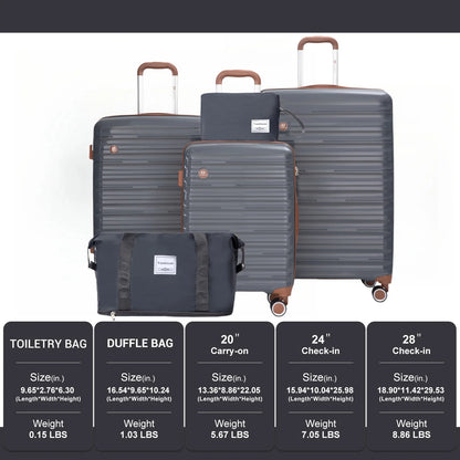 Luggage Sets 5 Piece,Suitcases with Double Spinner Wheels and TSA Lock,Hardcase 3 set Luggage with Travel Duffle Bag