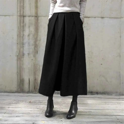 Loose Woolen Wide Leg Skirts Pants Women Pleated Casual Pants Winter Autumn Straight Trousers Elastic High Waist Fat Leg Pants