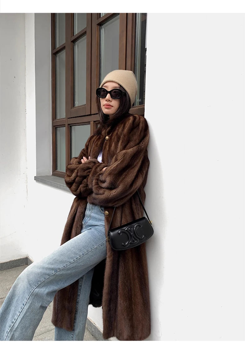 Lautaro Women's Long Faux Mink Fur Coat - Thick Warm Winter Overcoat