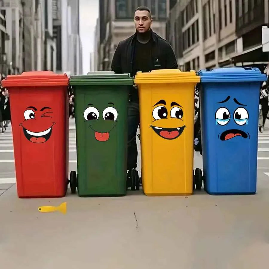 4 sheets/Set Cartoon Face Stickers,Self-Adhesive, Plastic Surface Compatible,Home Decoration Suitable for Trash Can, oilet Decor