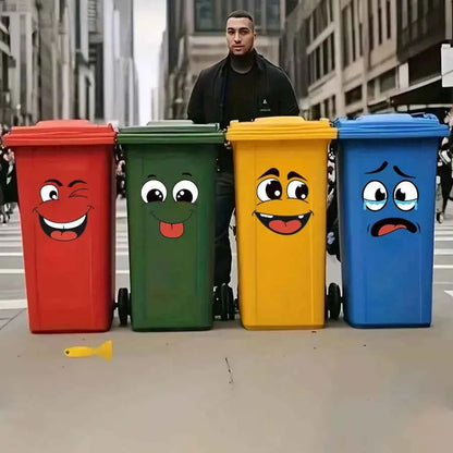 4 sheets/Set Cartoon Face Stickers,Self-Adhesive, Plastic Surface Compatible,Home Decoration Suitable for Trash Can, oilet Decor