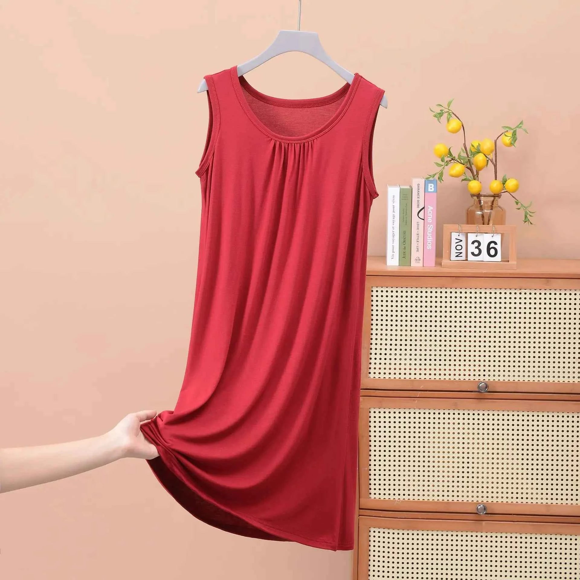 Plus size XL to 8XL Modal sleeveless sleepdress Summer lady's tank dress Loose camisole nightdress comfort dresses