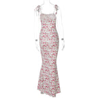 Hugcitar Women Floral Spaghetti Strap Bodycon Maxi Dress