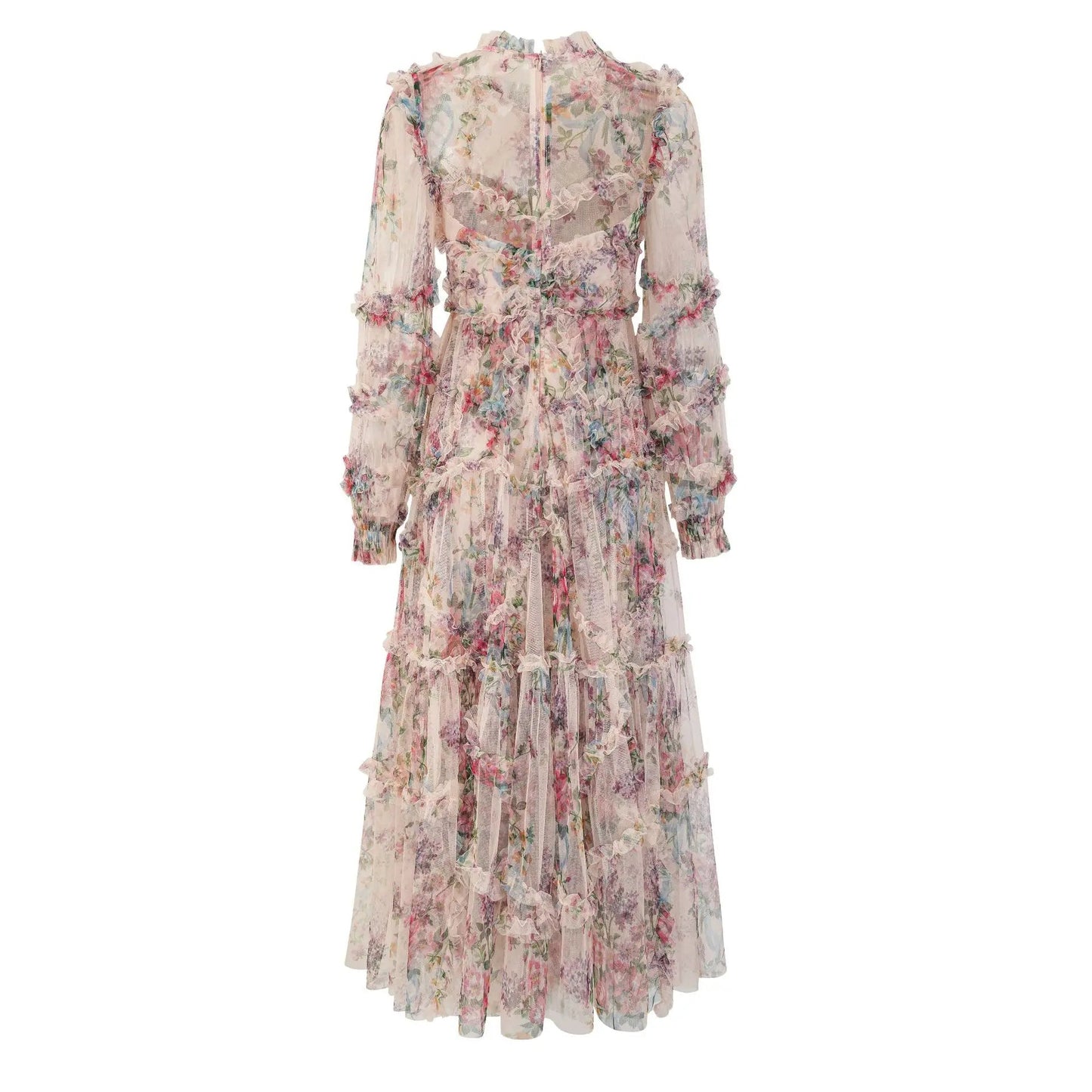 JAMERARY Fashion Floral Print Long Sleeve Maxi Dress For Women Summer Autumn Clothes Layers Ruffles Cake Dresses Evening SS69