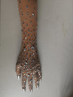 Women's Rhinestone Mesh Opera Gloves - Sparkling Crystal Long Stretch