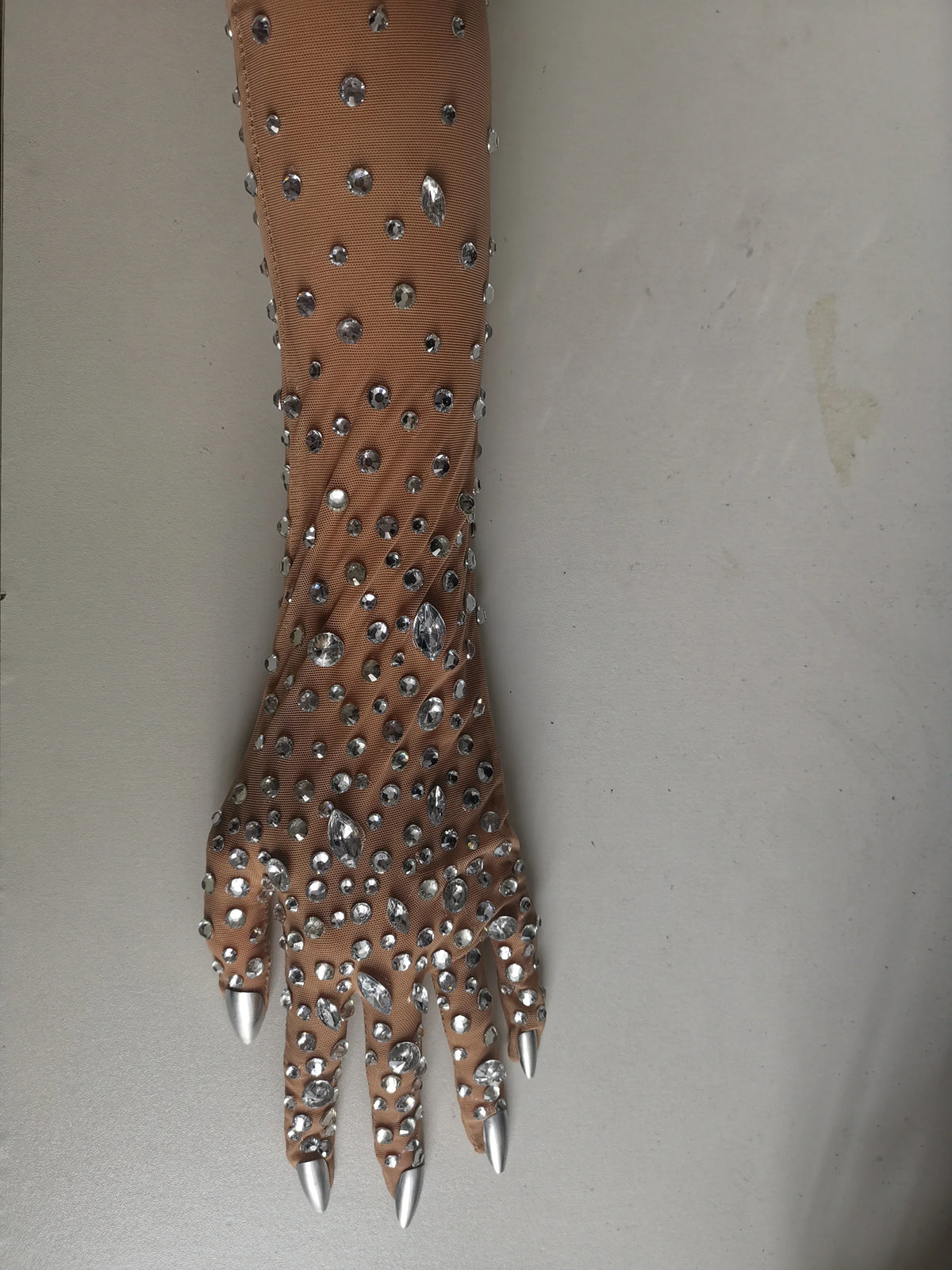 Women's Rhinestone Mesh Opera Gloves - Sparkling Crystal Long Stretch