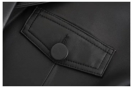 2024 New Short Genuine Leather Blazer Jackets for Women Fashion Pink Lapel Single Button Female Long Sleeve Sheepskin Jackets