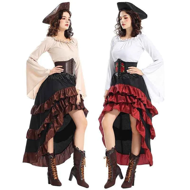 Medieval - Style Pirate Queen Outfit for Halloween: Irregular Corset, Ruffled Long Dress, Perfect for Navigator Cosplay 2026