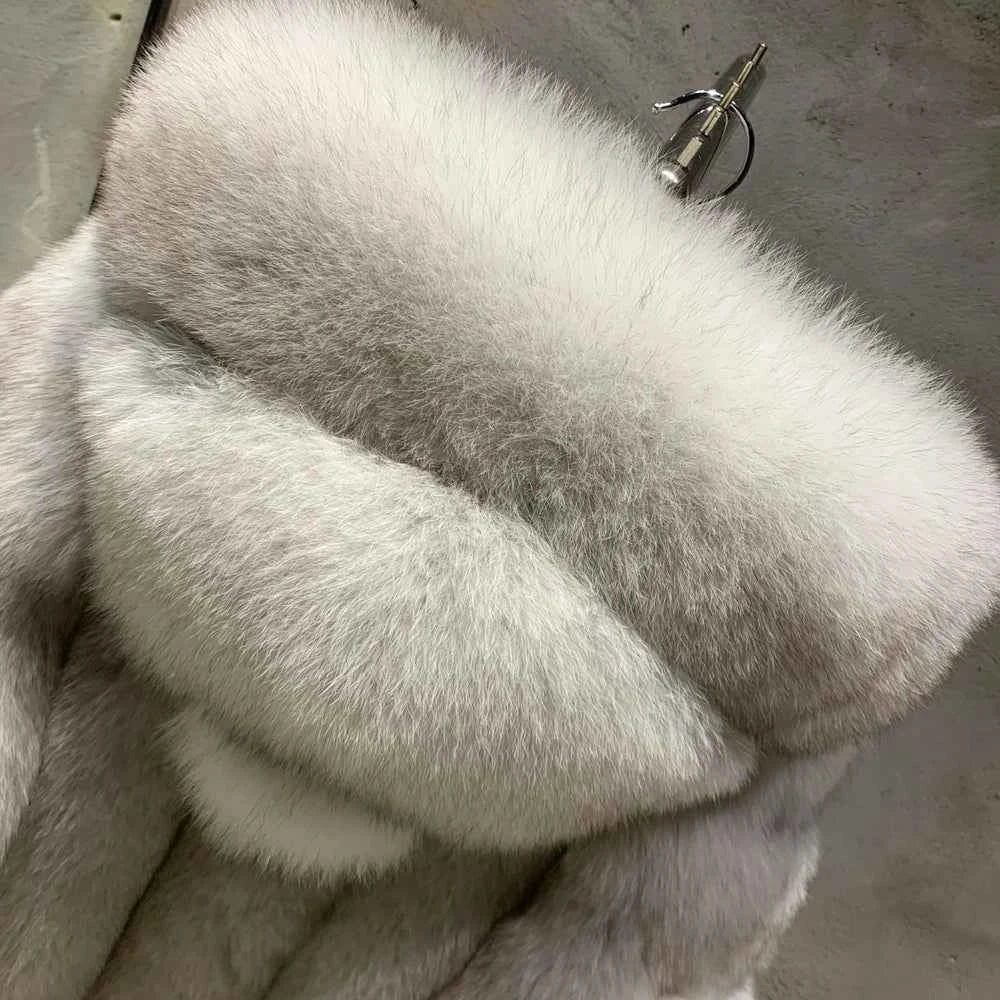 Real Fox Fur Coat for Women, Long Jacket, Warm Cloth, Natural Fur, Ladies, Winter, 22-06