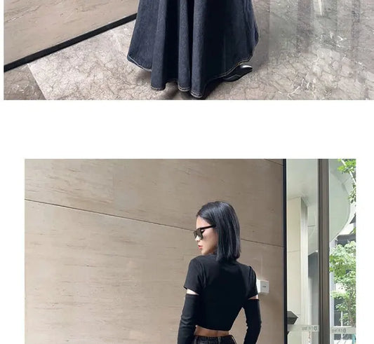 Maxi Skirt Women Casual Mermaid Streatwear High Waist Zipper Denim Skirts Y2k Streetwear Loose Long Mom Jeans Ankle Lenth Summer - SS69