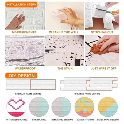 3D Self-Adhesive Wallpaper 70cm*1/5/10m Continuous Waterproof Brick Wall Stickers Living Room Bedroom Children's Room Home Decor
