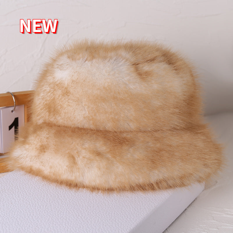 Women's Fluffy Faux Rabbit Fur Bucket Hat - Warm Plush Winter Cap