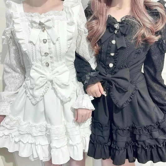 Japanese Liz Dresses Women Autumn New Girl's Sweet Cute Bud Mini Series Mass Production Angel Small Cake Dress Bow Lolita Dress