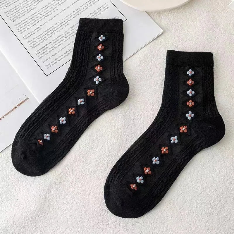 Cotton Fashion Korea Harajuku Retro Floral Vintage Woman Socks Novelty Ethnic Elegant Casual Ladies Girls Dress Brown Sox Autumn SS69 8.69 LYYZ2H5 / 35 - 40