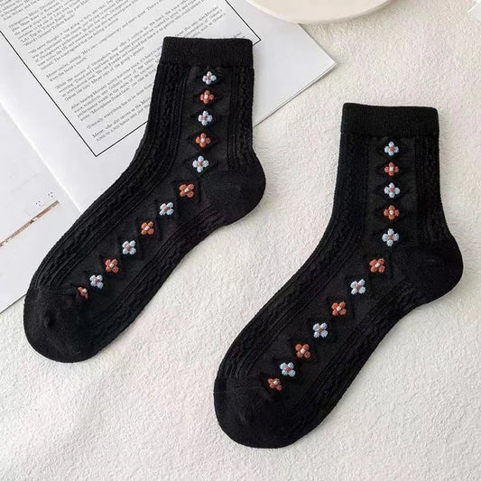 Cotton Fashion Korea Harajuku Retro Floral Vintage Woman Socks Novelty Ethnic Elegant Casual Ladies Girls Dress Brown Sox Autumn SS69 8.69 LYYZ2H5 / 35 - 40