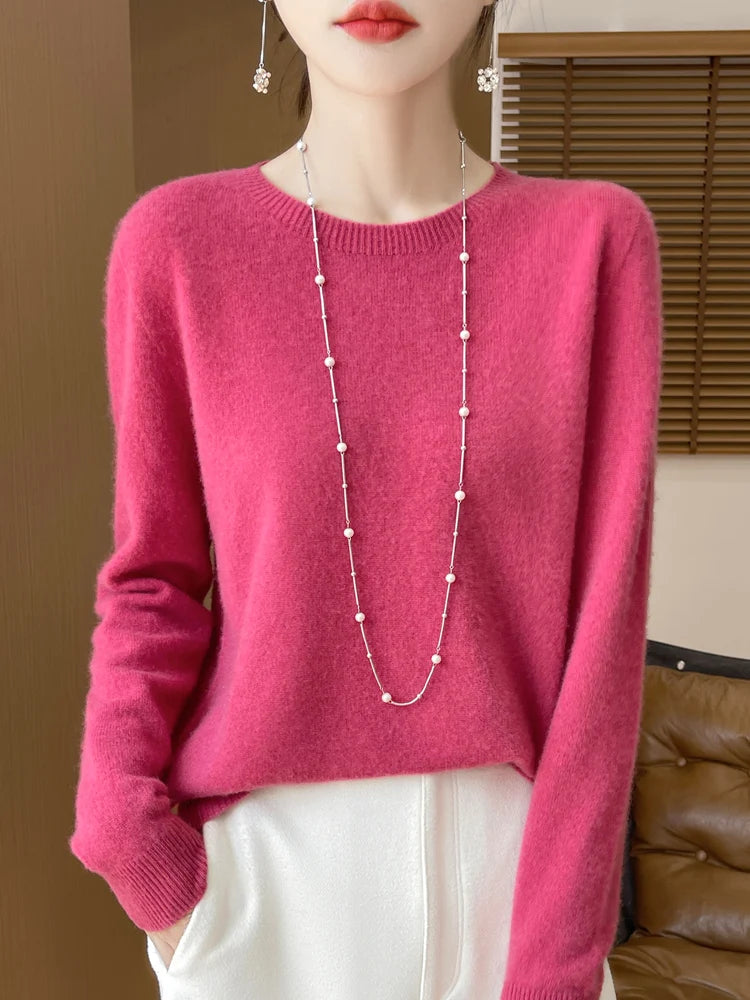 Addonee Women's 100% Merino Wool O-Neck Pullover Sweater