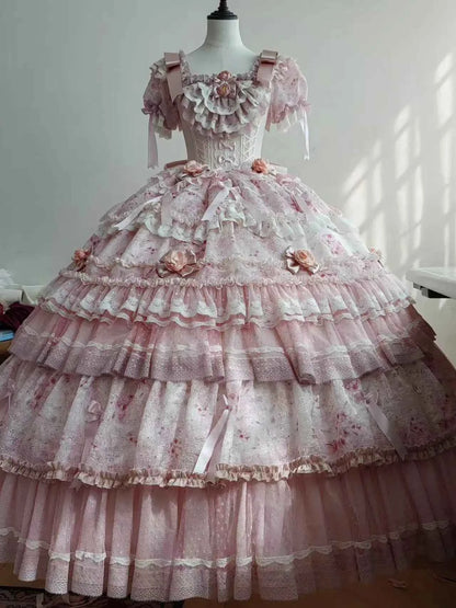 Original Heavy Birthday Party Lolita Puffy Dress Sweet Girls Back Big Bow Tail Vintage High-end Women's Elegant OP Dress