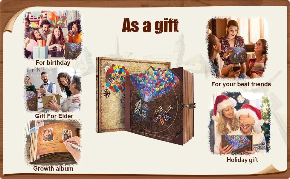 Our Adventure Book 146 Page DIY Handmade Photo Album Scrapbook Retro Kraft Album Anniversary Wedding Memory Mother's Day Gift SS69