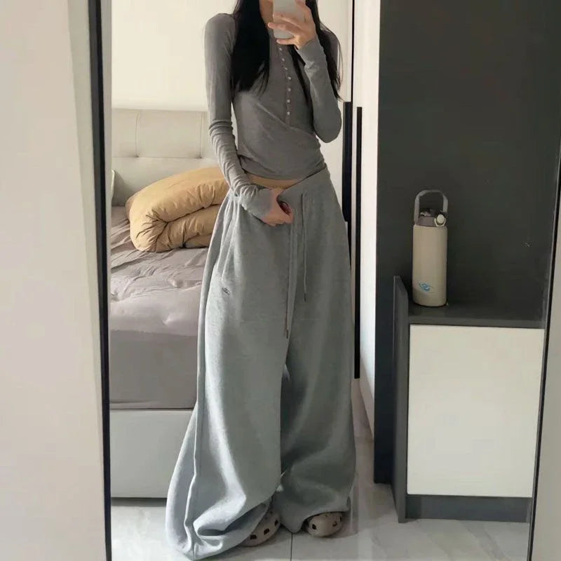 BiggOrange Women's High-Waist Wide-Leg Sweatpants - Black