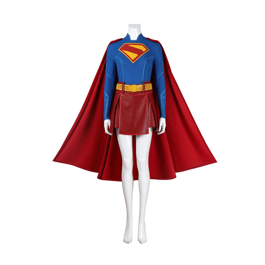 SS69 Supergirl Cosplay Costume Set with Jumpsuit, Cape, and Belt - Elastane