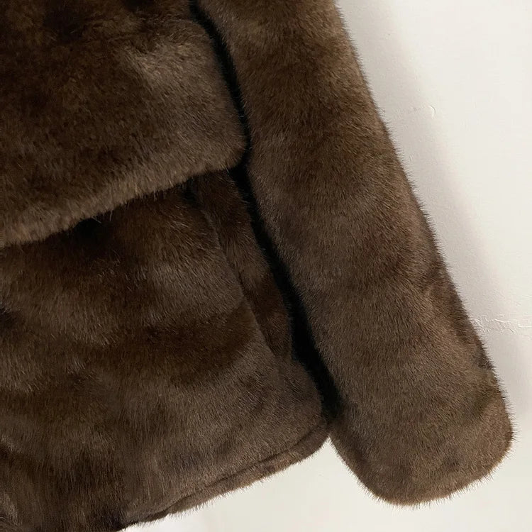 Mueyeruho Women's Faux Mink Fur Sweatshirt - Warm Brown Pullover