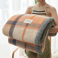 Handmade Chenille Knit Throw Blanket with Plaid Pattern