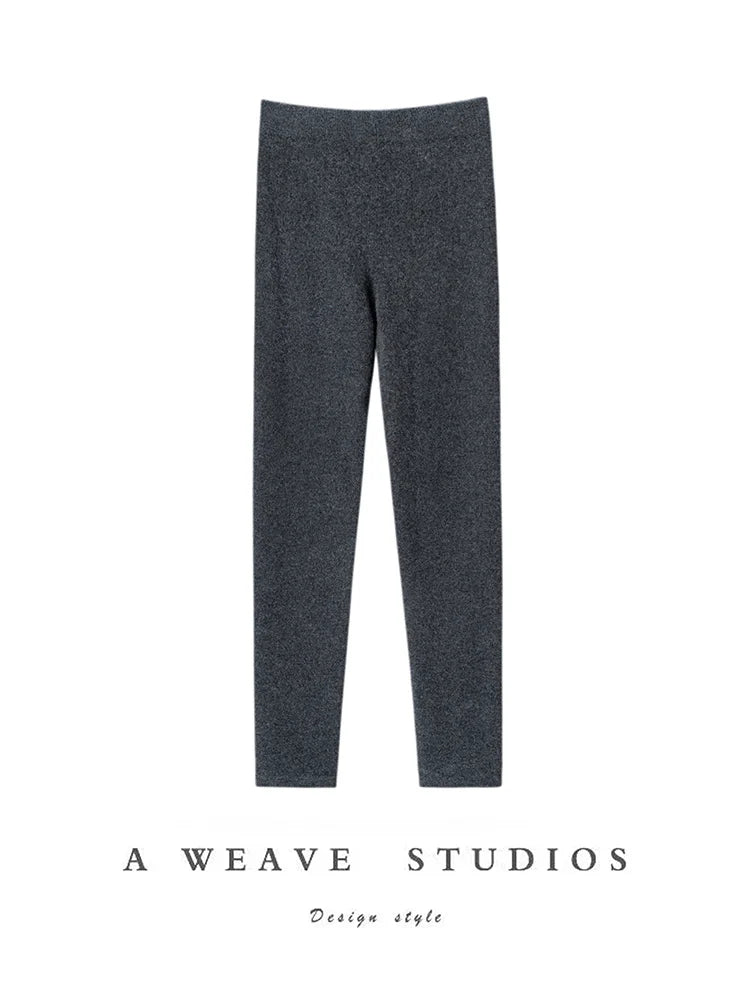 CHICUU Women 100% Cashmere Legging elasticity Slim Pants Autumn Winter Thick Basic Leggings Soft Warm Cashmere Knitwear SS69 106.69 Dark Grey / M