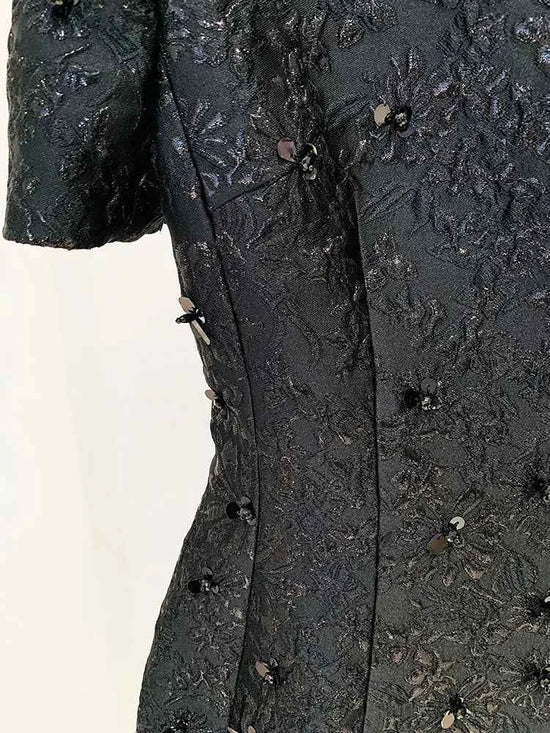 HIGH STREET Newest 2024 Designer Fashion Stylish Dress Women's Beaded Floral Jacquard Trimmed Dress