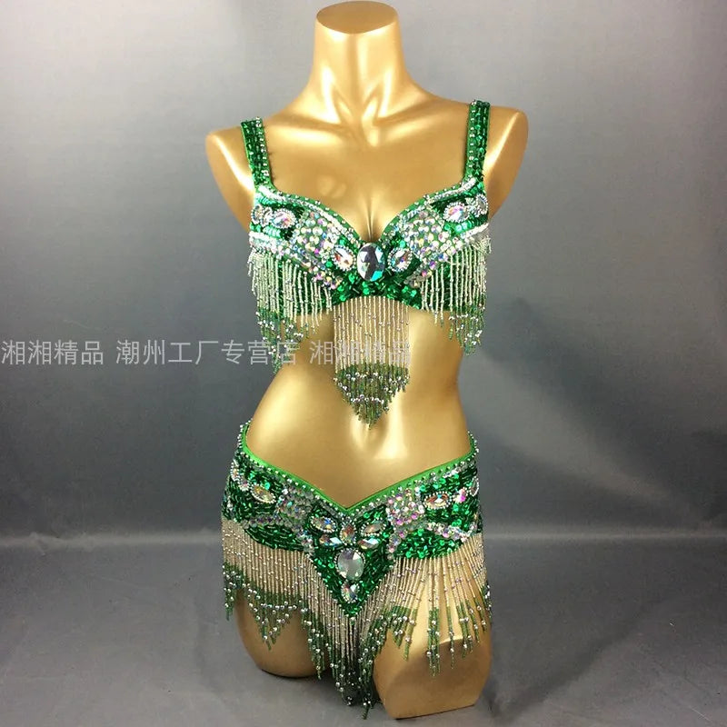 Sexy Girl Belly Dance Costume Wear Bar+Belt 2pc Set 10 Colors Ladies Bellydancing Costumes Bellydance Clothes