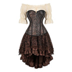 Brown Pirate Dress Plus Size Faxu Leather Steampunk Corset Dress with Shoulder Off Blouse Cosplay Pirate Costume for Women SS69