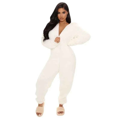 BWQ Womens Winter Warm Onesie Pajamas Fuzzy Fleece Zipper Up Bear Ear Hooded Romper Jumpsuits Sleepwear Loungewear