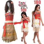 Disney Ocean Adventure Adult Kids Role Playing Vaiana Moana Princess Costume Dress Moana Necklace Pig Girls Mom Party Halloween