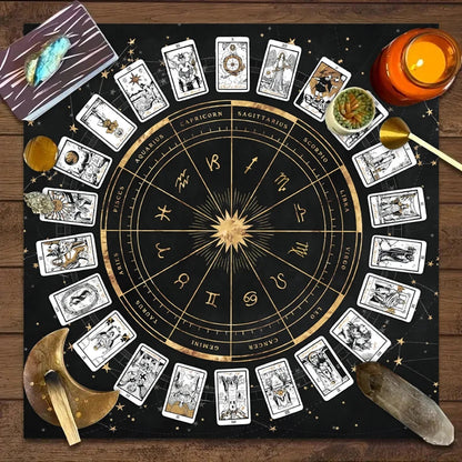 1pc Tarot card tablecloth, 12 zodiac card game, fortune telling card mat, board game cloth mat, board game decoration tablecloth SS69 7.69 JP159 / 75x75cm
