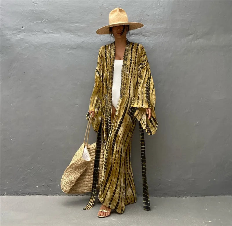 Tie Dye Kimono Swimsuit Cover-Up for Women - Flowy Rayon Beach Dress