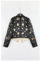 Nerazzurri Women's Faux Leather Jacket with Rivets & Hollow Out Detail