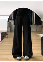 Drawstring Adjustable Maternity Wide-Leg Curve Pants High Waist Belly Support Retro Baggy Trousers for Spring Autumn 3 Colors
