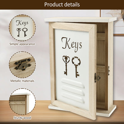 Wooden Wall Key Holder Cabinet with 6 Hooks for Entryway Storage Box