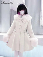 Original Japanese Mass-Produced Lace Jackets Girls Women Cute Bow Waist Cinch Heavy Drill Button Slim Fit Elegant Black Coat