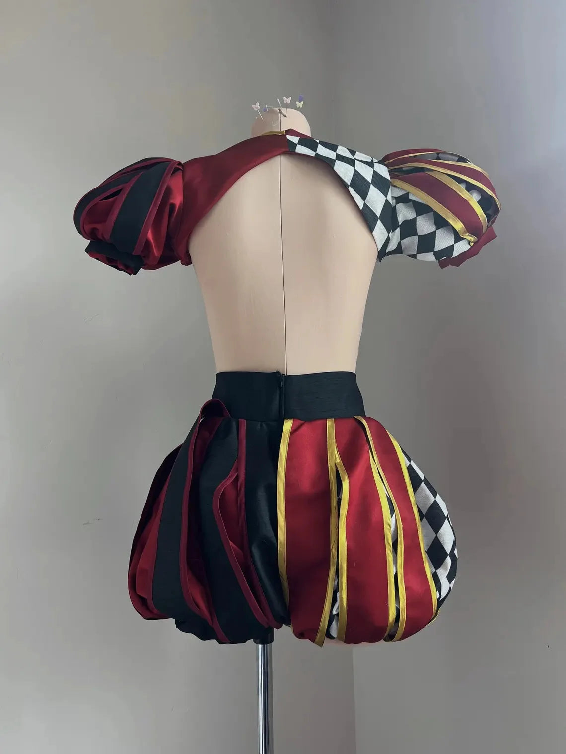 Custom Made Vintage Victorian Gothic Jester Cosplay Costume Women Harlequin Carnival Outfit Tutorial Joker Clown Suit