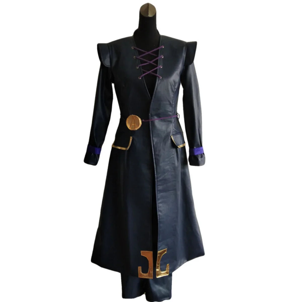 Anime JOJO's Bizarre Adventure Golden Wind Leone Abbacchio Cosplay Costume Black PU Long Coat Uniform Wig Man Carnival Suit