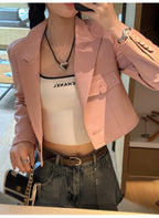 Women's Genuine Sheepskin Leather Blazer Jacket - Pink, Single Button